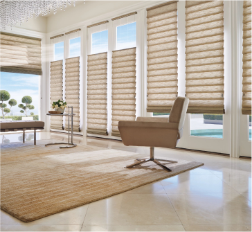 Elegant living space featuring Roman shades that add texture and sophistication while providing light control and privacy