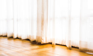 Elegant floor-length curtains gently touching the floor